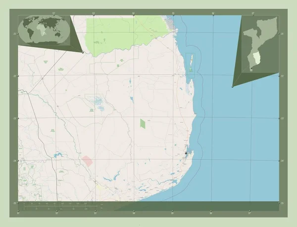 Inhambane Επαρχία Μοζαμβίκης Χάρτης Του Δρόμου Γωνιακοί Χάρτες Βοηθητικής Θέσης — Φωτογραφία Αρχείου