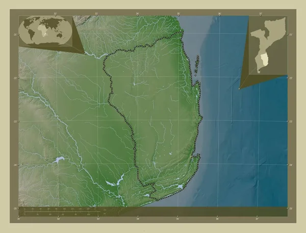Inhambane Provincia Del Mozambico Mappa Elevazione Colorata Stile Wiki Con — Foto Stock