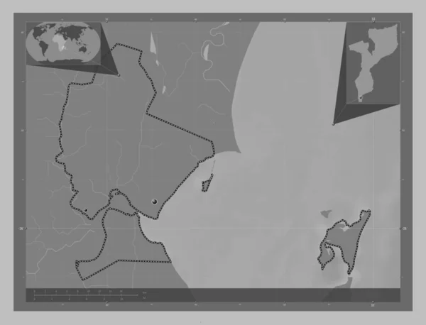 Город Мапуту Провинция Мозамбик Карта Высот Оттенках Серого Озерами Реками — стоковое фото