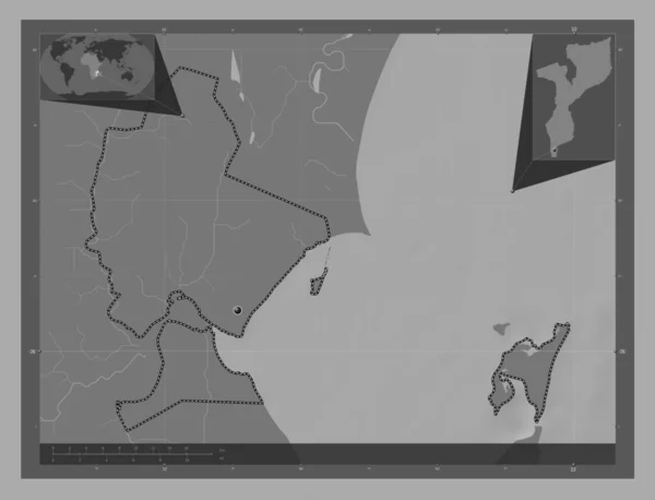 Мапуту Місто Провінція Мозамбік Білевелівська Карта Висот Озерами Річками Кутові — стокове фото