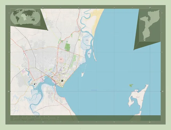 莫桑比克省马普托市 开放街道地图 该区域主要城市的所在地点 角辅助位置图 — 图库照片