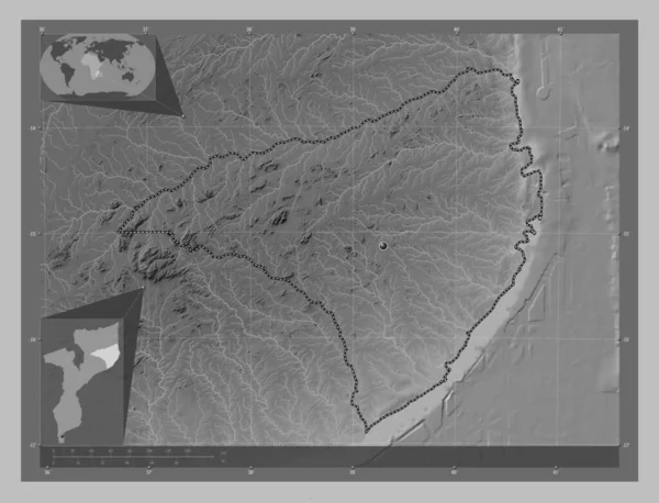 Нампула Провинция Мозамбик Карта Высот Оттенках Серого Озерами Реками Вспомогательные — стоковое фото