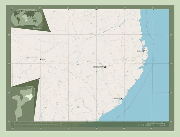Nampula Provincie Mozambique Open Plattegrond Locaties Namen Van Grote Steden — Stockfoto