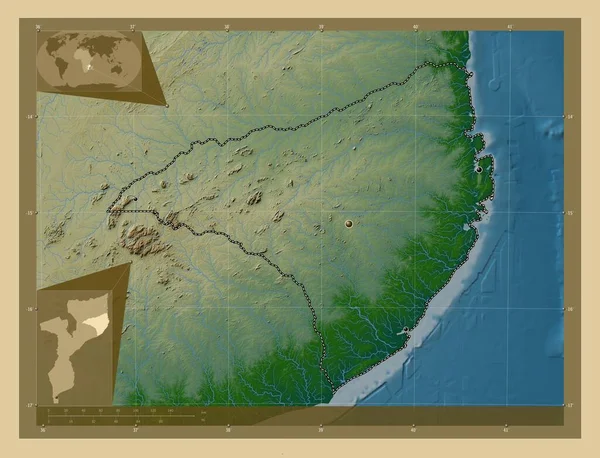 Nampula Province Mozambique Colored Elevation Map Lakes Rivers Locations Major — Stock Photo, Image
