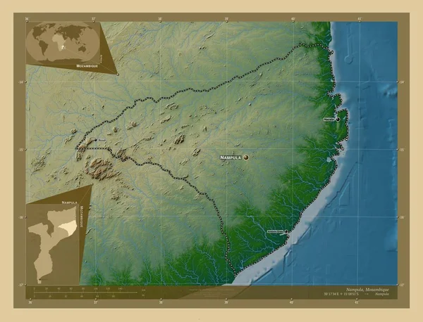 Nampula Provincia Del Mozambico Mappa Elevazione Colorata Con Laghi Fiumi — Foto Stock