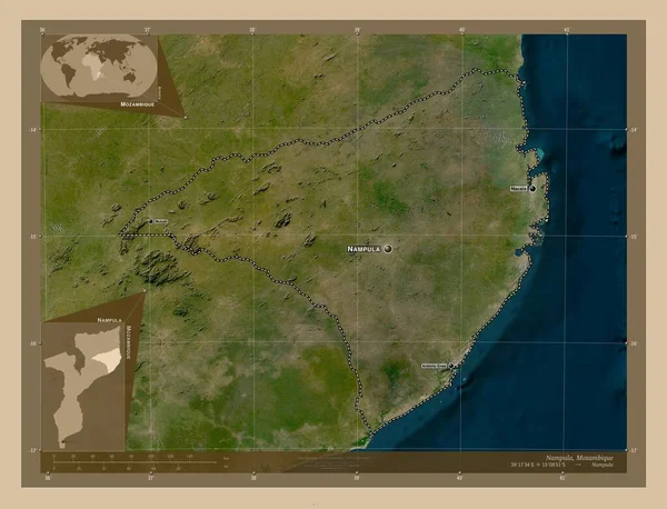 Nampula Provinz Mosambik Satellitenkarte Mit Niedriger Auflösung Orte Und Namen — Stockfoto