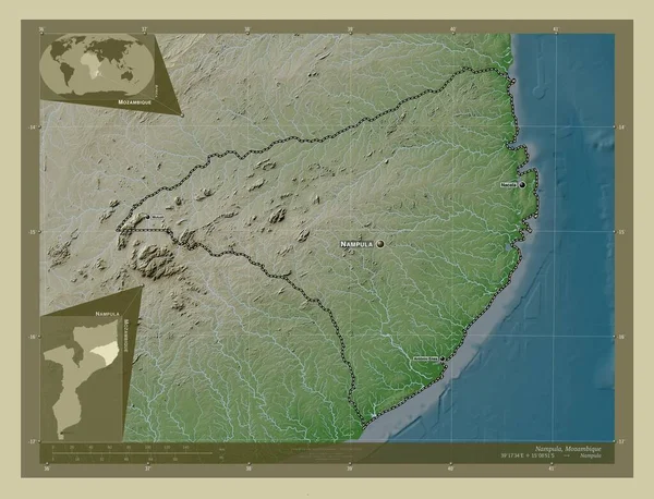 Ναμπούλα Επαρχία Μοζαμβίκης Υψόμετρο Χάρτη Χρωματισμένο Στυλ Wiki Λίμνες Και — Φωτογραφία Αρχείου