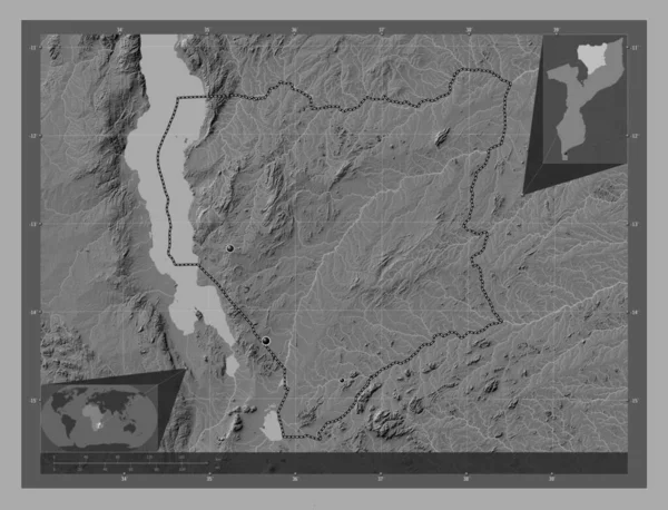 Насса Провинция Мозамбик Карта Рельефа Билевела Озерами Реками Места Расположения — стоковое фото