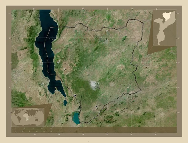 Nassa Prowincja Mozambik Mapa Satelity Wysokiej Rozdzielczości Lokalizacje Dużych Miast — Zdjęcie stockowe