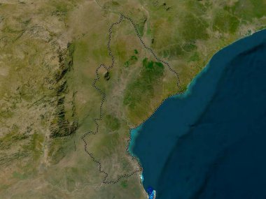 Sofala, Mozambik vilayeti. Düşük çözünürlüklü uydu haritası