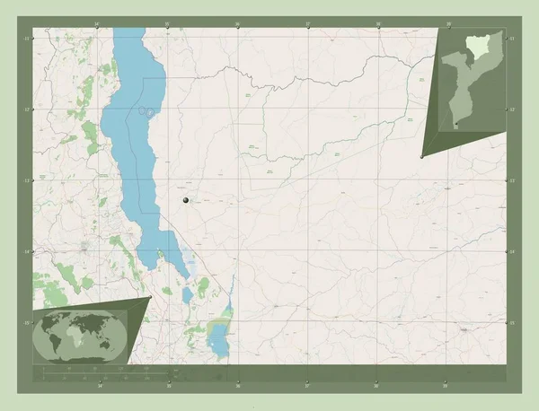 Насса Провинция Мозамбик Карта Улиц Вспомогательные Карты Расположения Углов — стоковое фото