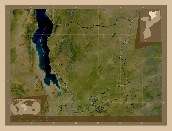 Nassa Επαρχία Της Μοζαμβίκης Δορυφορικός Χάρτης Χαμηλής Ανάλυσης Γωνιακοί Χάρτες — Φωτογραφία Αρχείου