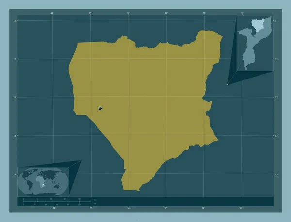 Nassa Επαρχία Της Μοζαμβίκης Ατόφιο Χρώμα Γωνιακοί Χάρτες Βοηθητικής Θέσης — Φωτογραφία Αρχείου