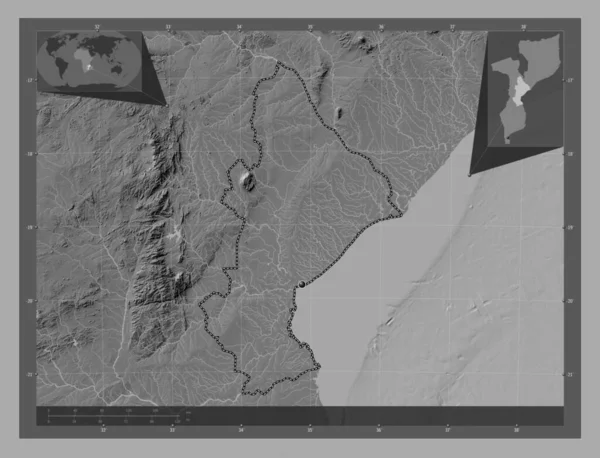 莫桑比克索法拉省 带湖泊和河流的比尔维尔高程图 角辅助位置图 — 图库照片