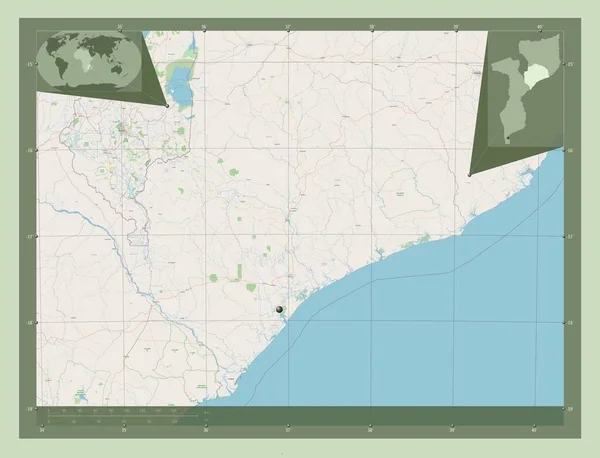 Замбезия Провинция Мозамбик Карта Улиц Вспомогательные Карты Расположения Углов — стоковое фото
