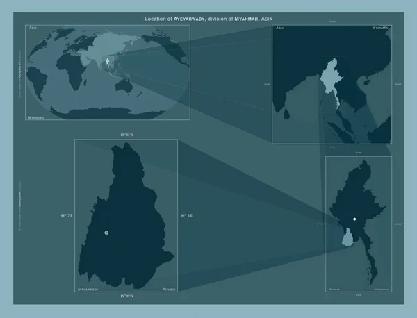 Айарваді Відділ Янми Діаграма Показує Розташування Регіону Мапах Великого Масштабу — стокове фото