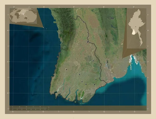 Ayeyarwady Divisie Myanmar Satellietkaart Met Hoge Resolutie Locaties Van Grote — Stockfoto