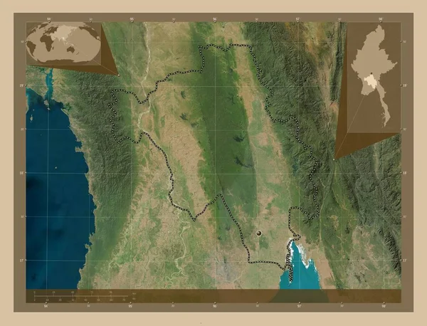 Μπάγκο Τμήμα Μιανμάρ Δορυφορικός Χάρτης Χαμηλής Ανάλυσης Γωνιακοί Χάρτες Βοηθητικής — Φωτογραφία Αρχείου