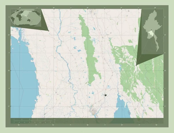 Баго Раздел Мьянмы Карта Улиц Вспомогательные Карты Расположения Углов — стоковое фото