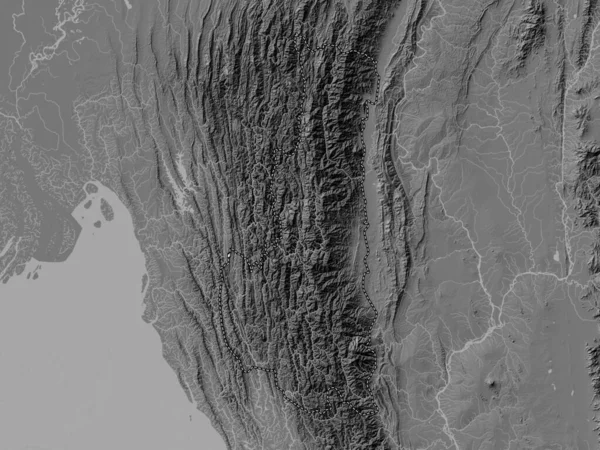 Chin État Myanmar Carte Altitude Bilevel Avec Lacs Rivières — Photo