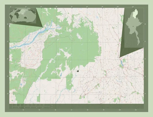 Качин Штат Янма Відкрита Карта Вулиць Кутові Допоміжні Карти Місцезнаходження — стокове фото