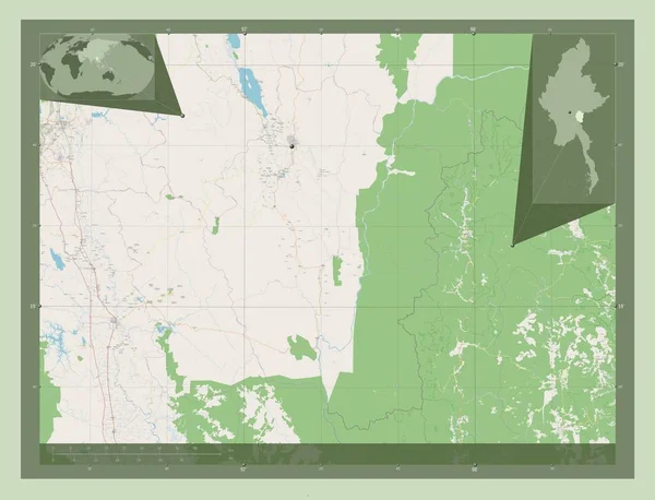Кая Штат Янма Відкрита Карта Вулиць Кутові Допоміжні Карти Місцезнаходження — стокове фото