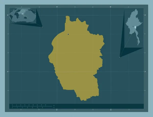 Кая Штат Янма Твердий Колір Кутові Допоміжні Карти Місцезнаходження — стокове фото