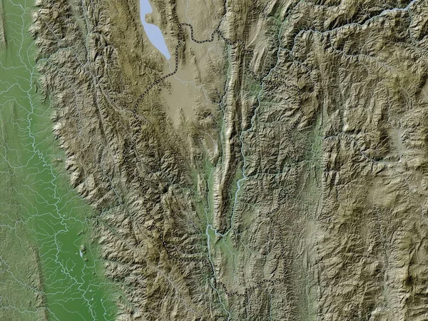 Кая Штат Мьянма Карта Высот Окрашенная Вики Стиле Озерами Реками — стоковое фото