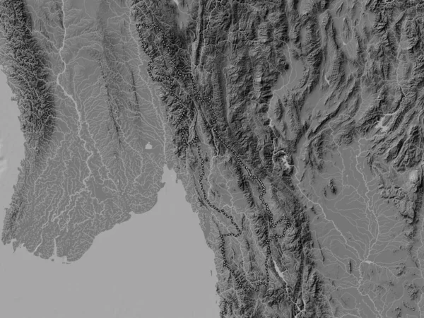 Kayin État Myanmar Carte Altitude Bilevel Avec Lacs Rivières — Photo