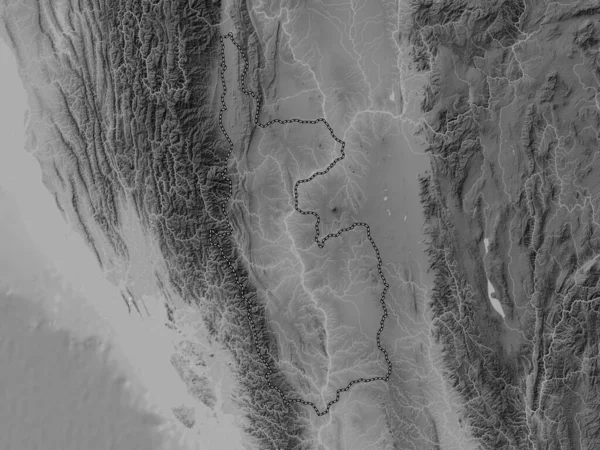 Magway Διαίρεση Της Μιανμάρ Υψόμετρο Γκρι Χάρτη Λίμνες Και Ποτάμια — Φωτογραφία Αρχείου