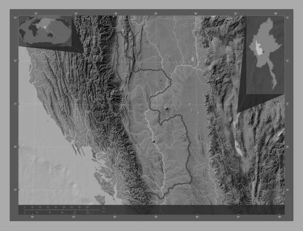 Magway Burmas Delning Bilevel Höjd Karta Med Sjöar Och Floder — Stockfoto