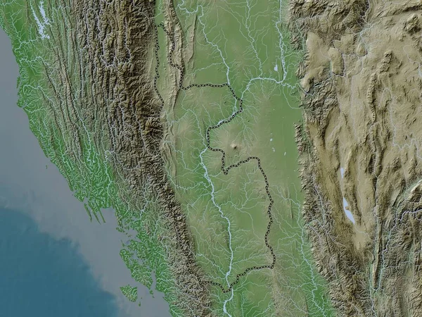 Магуэй Раздел Мьянмы Карта Высот Окрашенная Вики Стиле Озерами Реками — стоковое фото