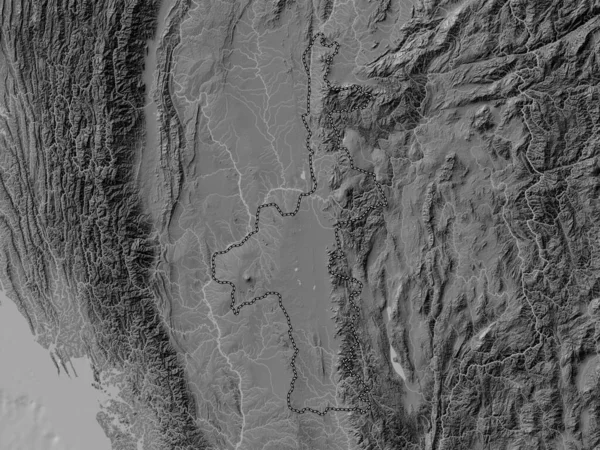 Mandalay Division Myanmar Bilevel Elevation Map Lakes Rivers — Stock Photo, Image