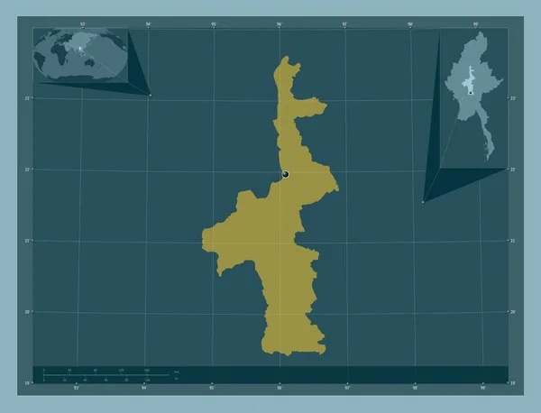 Мандалай Раздел Мьянмы Твердая Форма Цвета Вспомогательные Карты Расположения Углов — стоковое фото