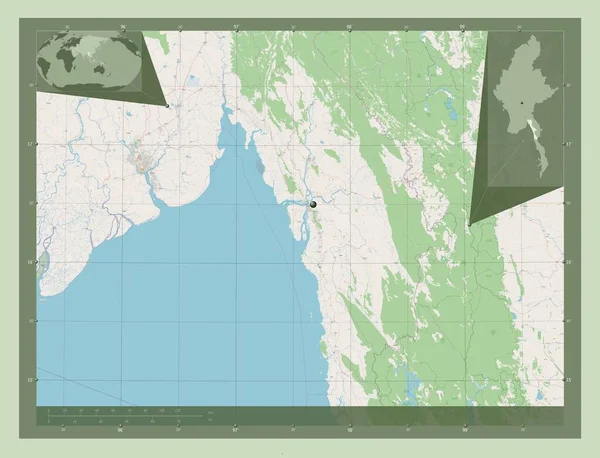 Мон Штат Мьянма Карта Улиц Вспомогательные Карты Расположения Углов — стоковое фото