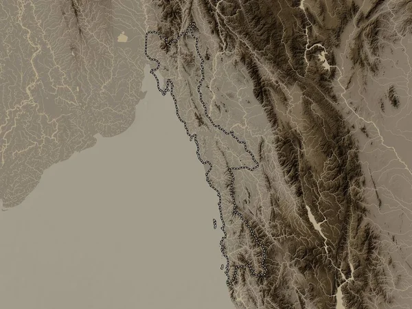 Mon State Myanmar Elevation Map Colored Sepia Tones Lakes Rivers — Stock Photo, Image