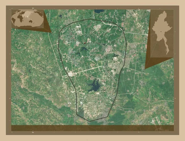 Naypyitaw Union Territory Myanmar Low Resolution Satellite Map Corner Auxiliary — Stock Photo, Image