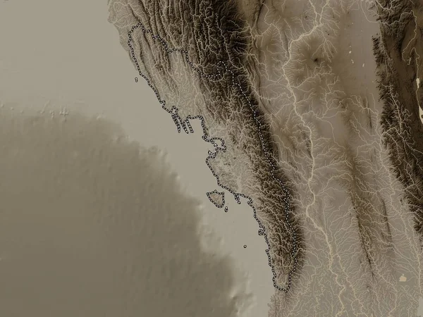 Рахін Штат Янма Висота Карти Забарвлена Сепії Тони Озерами Річками — стокове фото