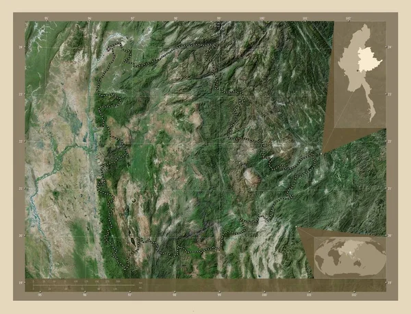 ミャンマーのシャン州 高解像度衛星地図 コーナー補助位置図 — ストック写真