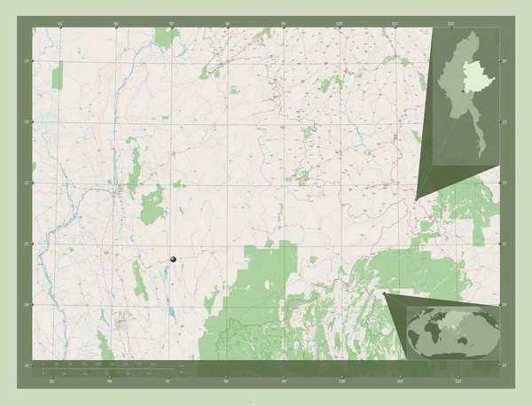 Шань Штат Мьянма Карта Улиц Вспомогательные Карты Расположения Углов — стоковое фото