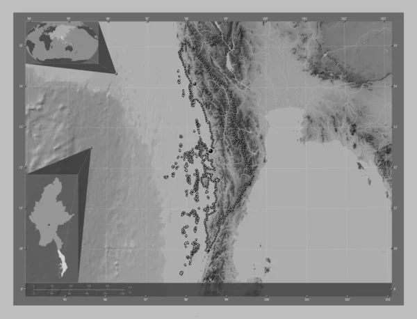 Танінтарій Підрозділ Янми Граймасштабна Мапа Висот Озерами Річками Розташування Великих — стокове фото