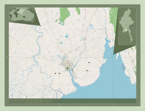 Rangun Teilung Myanmars Open Street Map Standorte Der Wichtigsten Städte — Stockfoto