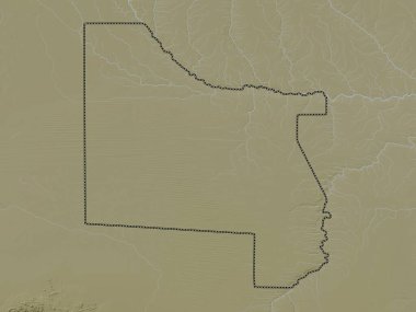 Kavango Batı, Namibya bölgesi. Yükseklik haritası göller ve nehirlerle wiki stilinde renklendirilmiştir