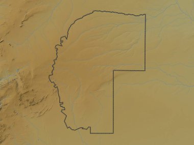 Omaheke, Namibya bölgesi. Gölleri ve nehirleri olan renkli yükseklik haritası