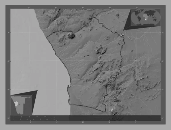Эронго Регион Намибии Карта Рельефа Билевела Озерами Реками Вспомогательные Карты — стоковое фото