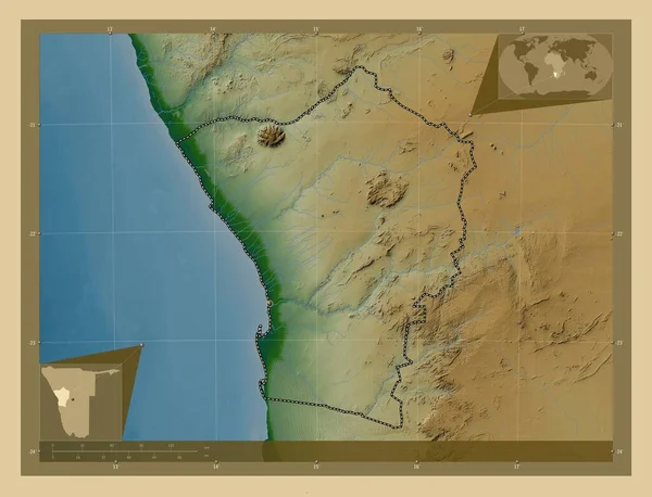 Erongo Região Namíbia Mapa Elevação Colorido Com Lagos Rios Mapa — Fotografia de Stock