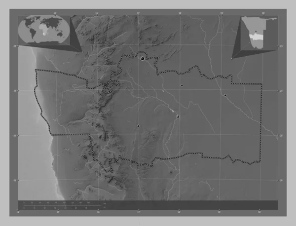 Хардап Район Намібії Граймасштабна Мапа Висот Озерами Річками Розташування Великих — стокове фото