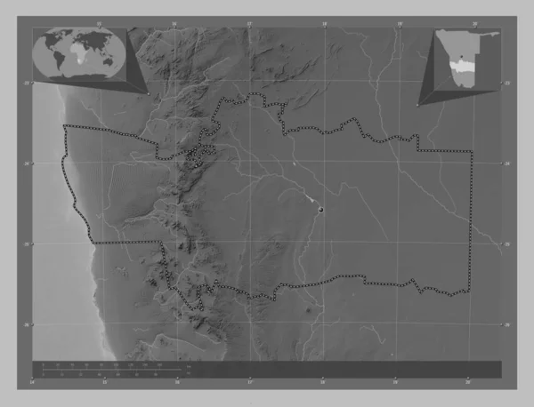 Хардап Регион Намибии Карта Высот Оттенках Серого Озерами Реками Вспомогательные — стоковое фото