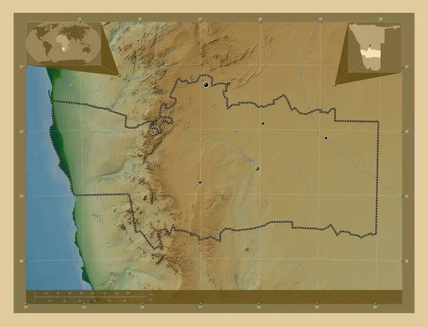 Hardap Região Namíbia Mapa Elevação Colorido Com Lagos Rios Locais — Fotografia de Stock