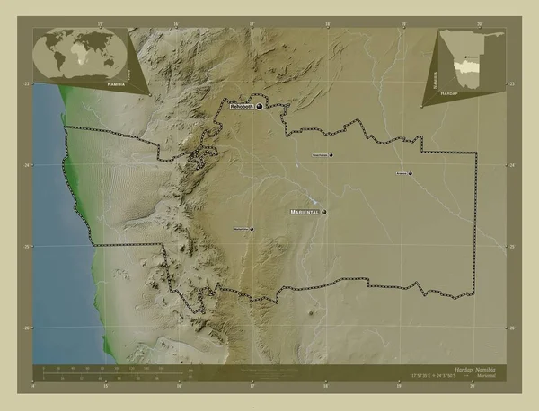 Хардап Регион Намибии Карта Высоты Окрашенная Вики Стиле Озерами Реками — стоковое фото